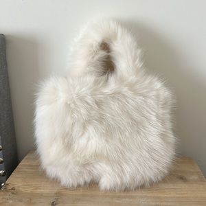 H&M Faux fur cream/off white two-handle bag with crossbody strap